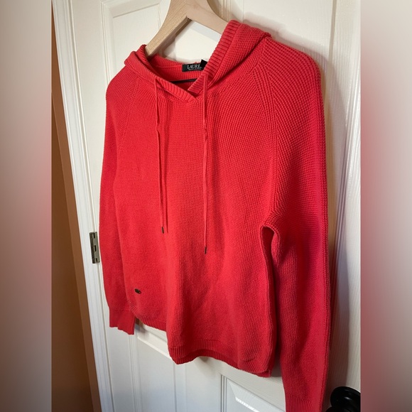 Lauren by Ralph Lauren Waffle Knit Tomato Red Hoodie - Picture 2 of 6